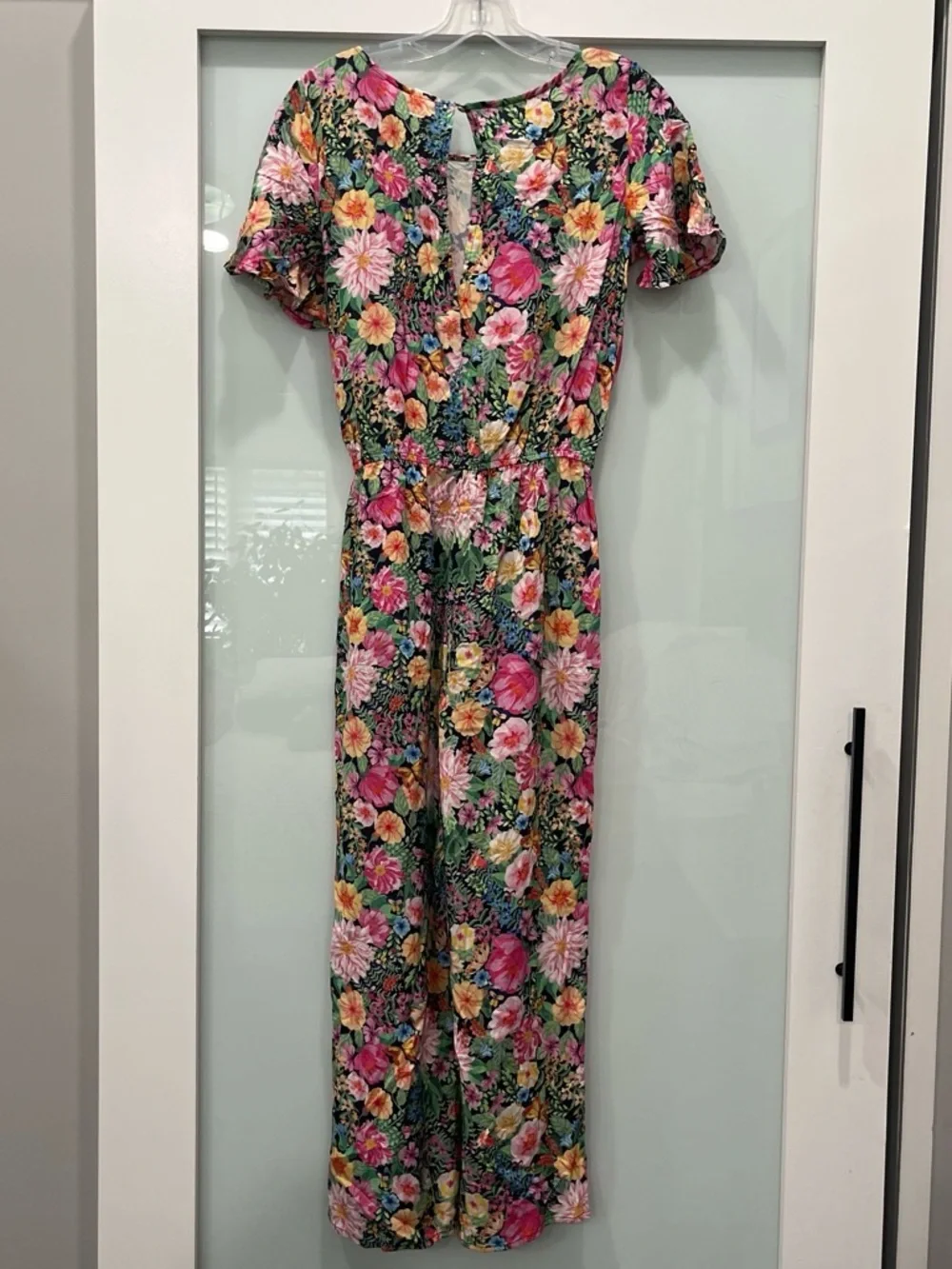 Angel McKay Multi-colored floral print jumpsuit with tie waist, Size 18